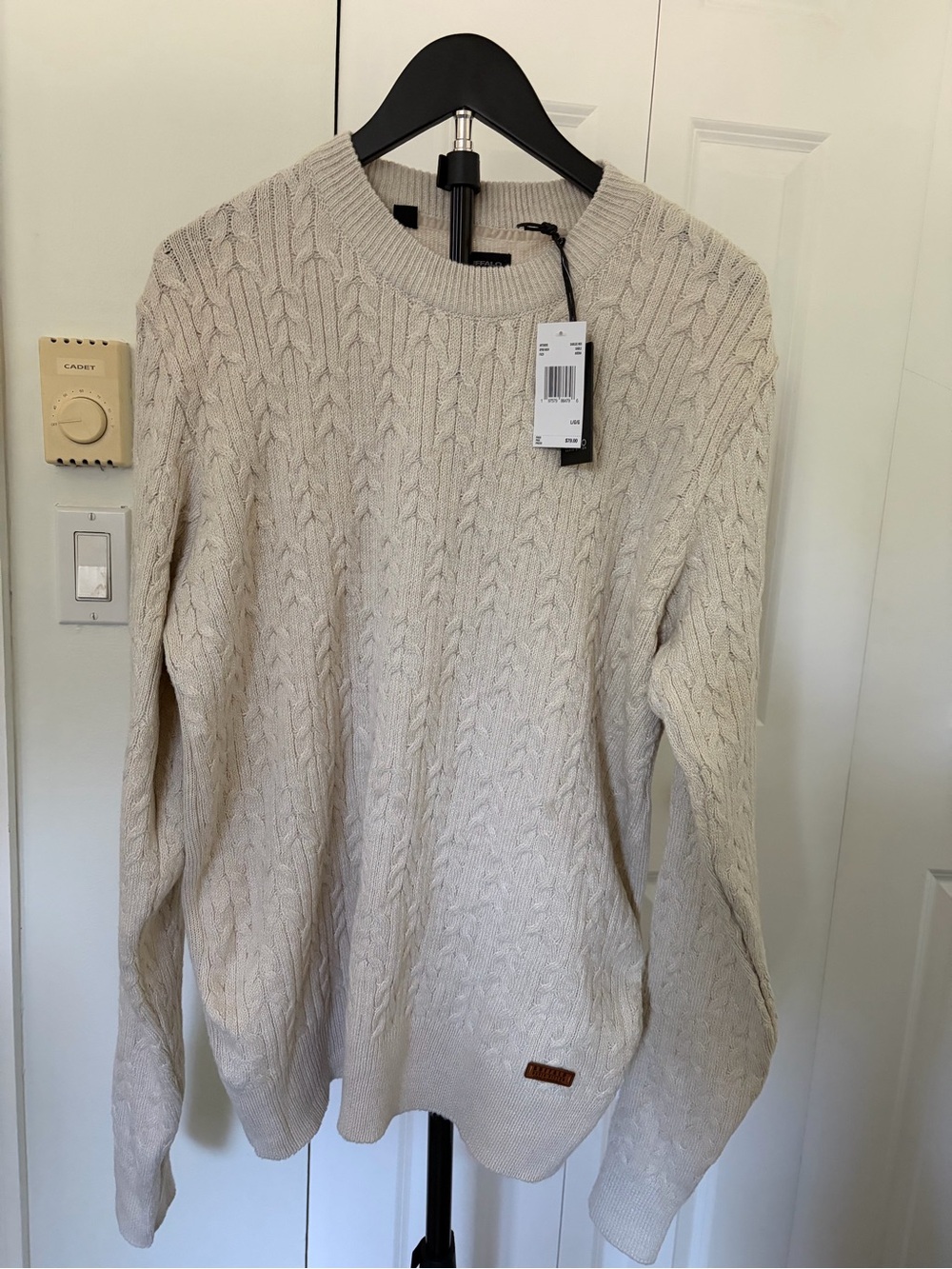 Buffalo David Bitton Cream Cable Knit Crewneck Sweater